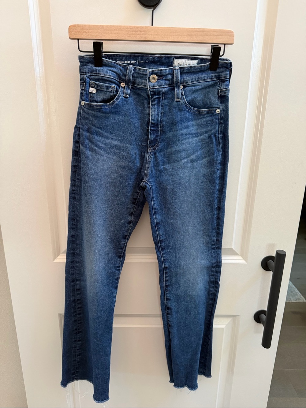 Ag Adriano Goldschmied Distressed Blue Cropped Slim Jeans